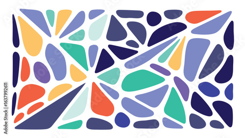 Abstract mosaic pattern with irregular shapes in various colors on a white background design element