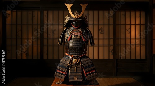 Samurai Armor with Scroll Backdrop