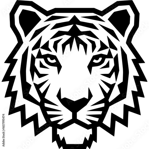 Tiger Portrait: A stylized illustration showcases the commanding gaze of a majestic tiger, with bold black lines defining its powerful features.