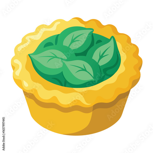 Mini quiche with spinach and cheese filling in flaky crust appetizer food illustration