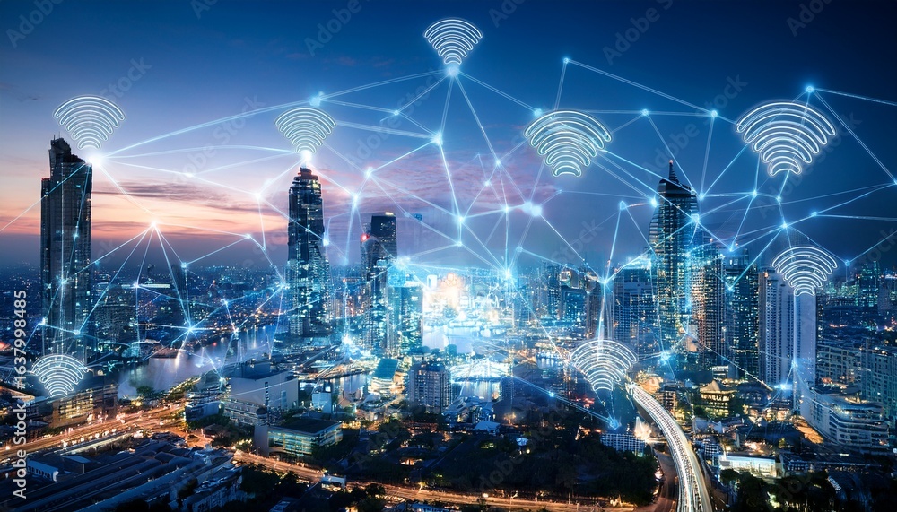 Fototapeta premium modern city with wireless network connection