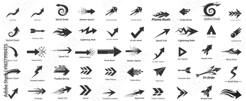 Dynamic Arrow Set for Speed, Acceleration, Fast Movement, Rapid Direction, and Motion Design.