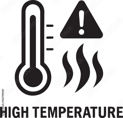 High temperature warning silhouette vector icon, ideal for heat safety, hazard alerts, and risk prevention signs.