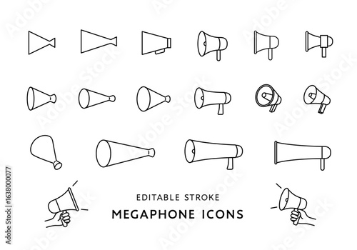 いろんなメガホンのアイコンセット（モノクロ）