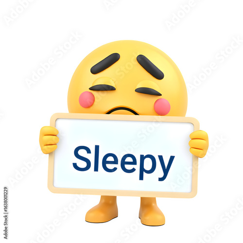 Sleepy Emoji Holding a Board That Says Sleepy PNG