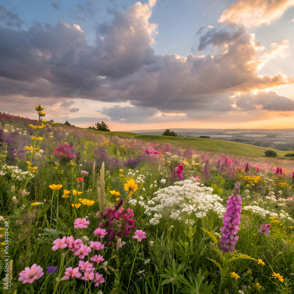 Obraz premium vibrant wildflower meadow a burst of spring colors