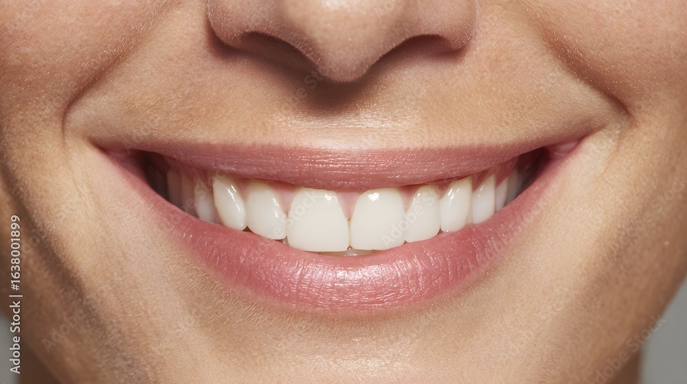 Obraz premium Close-up view of a happy smile with healthy teeth.