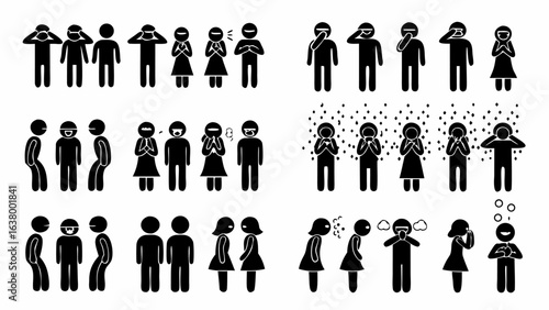 Illustration of stick figures showing different emotions and interactions in various groupings and arrangements