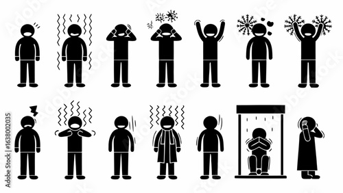 Illustration of stick figures showing various emotions and reactions to different situations