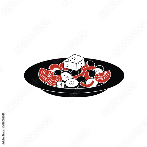 Stylized greek salad with feta cheese tomatoes and olives