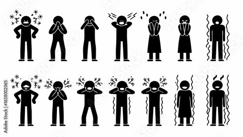 Illustration depicting various human emotions and physical sensations through stick figure representations