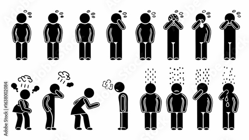 Illustration showing different stick figure representations of various emotions and feelings depicted