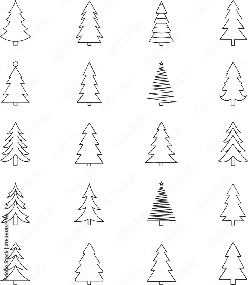 Obraz premium Minimal Line Art Christmas Tree Silhouette Set