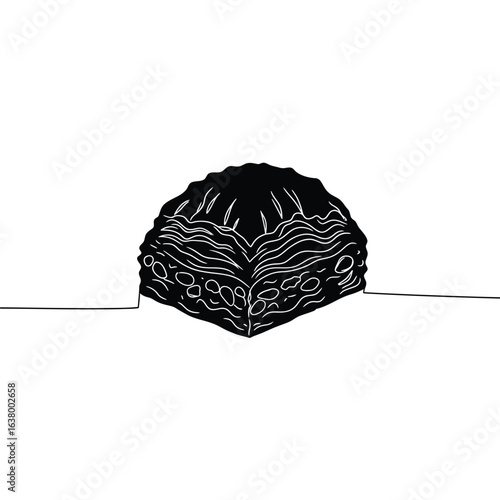 Black and white line drawing of a delicious baklava pastry