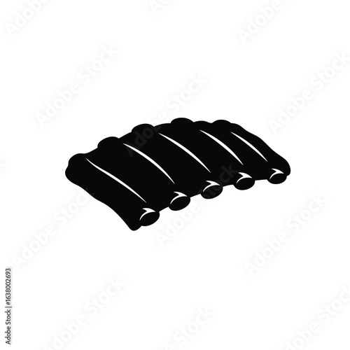 Black silhouette of pork ribs on a white background