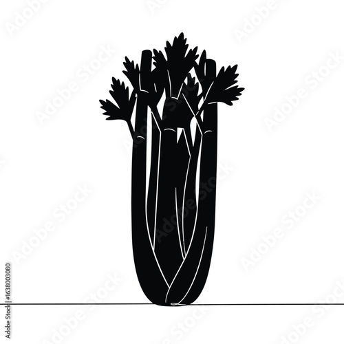 Black silhouette of a bunch of celery stalks on a white background
