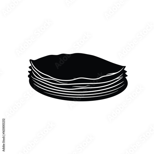 Black and white silhouette of a stack of thin pancakes