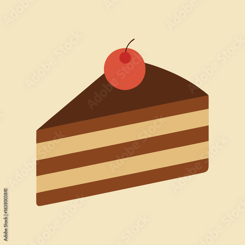 Slice of chocolate cake with layers of frosting and chocolate shavings