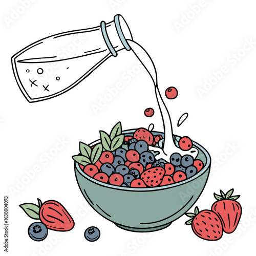 vibrant crisp clean stylish elegant modern detailed professional high quality A Bowl of Fresh Berries and Milk