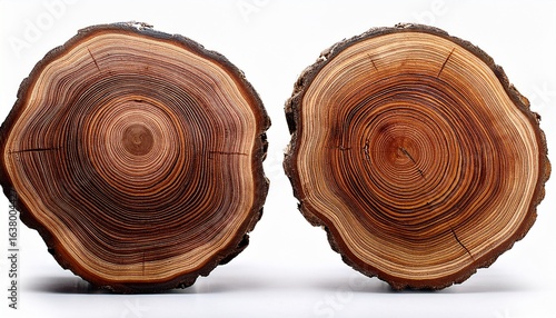 high resolution image of two wooden log slices showing natural wood grain patterns