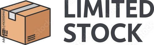 A 'Limited Stock' icon featuring a sealed cardboard box, symbolizing low product availability for e-commerce and retail.