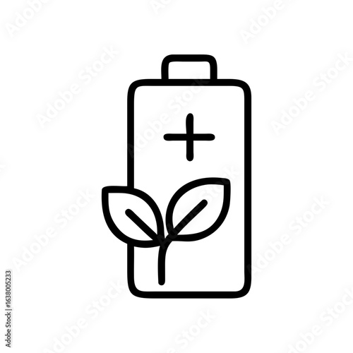 An emblem of environmental consciousness, this striking image juxtaposes a battery icon with the delicate outline of plant life, conveying a potent message about sustainable energy.