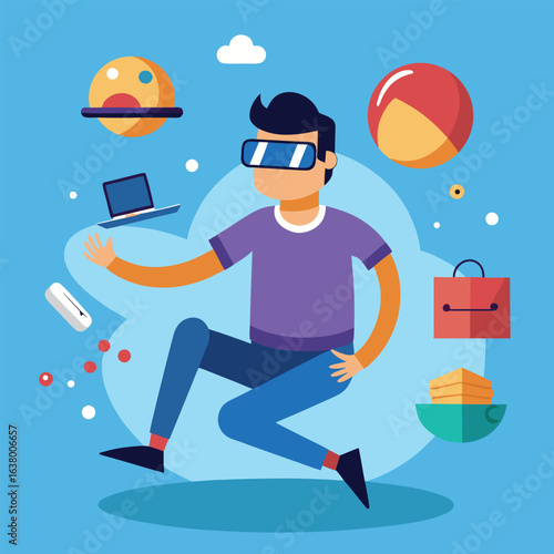 Virtual reality and leisure time isolated cartoon illustration one