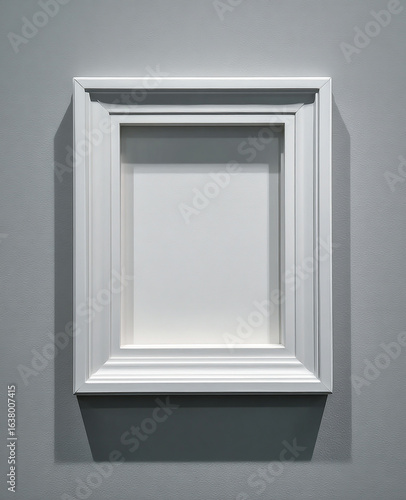 Wooden picture frame mockup hanging empty on a wall for decoration
