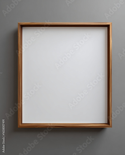 Wooden picture frame mockup hanging empty on a wall for decoration