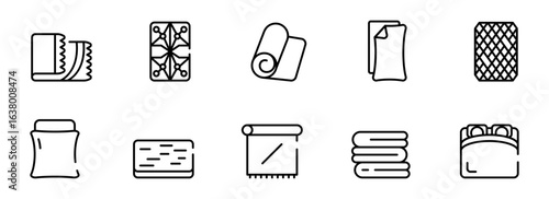 Collection of Minimalist Line Art Icons: Bedding, Textiles, and Mats; Modern, Clean Style; Perfect for Website or App Design.