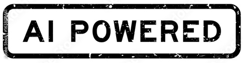 Grunge black AI powered word square rubber seal stamp on white background