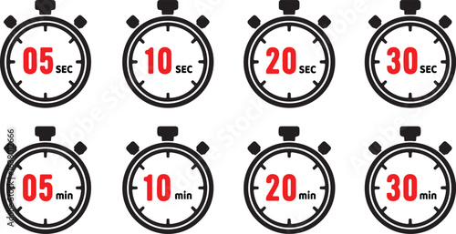 Timer and Stopwatch Icon Set with Various Time Interv