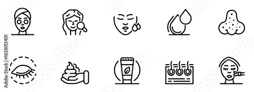 Modern Skincare Routine Icons: Minimalist Line Art Set for Beauty, Wellness, and Cosmetic Brands.