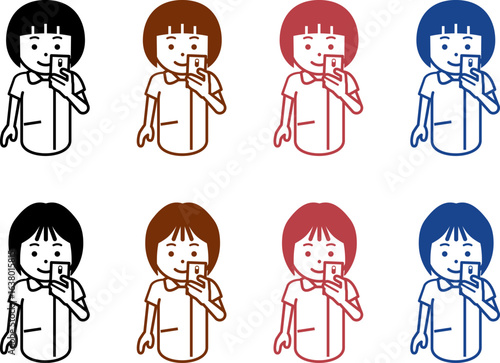 スマホを見る女性看護師のアイコン