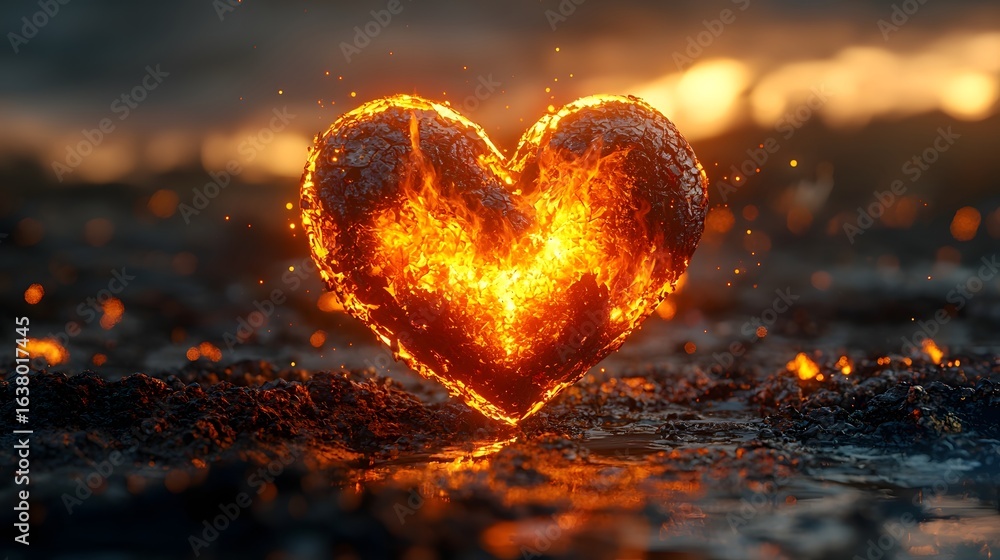 Fototapeta premium Fiery heart glowing with passionate flames