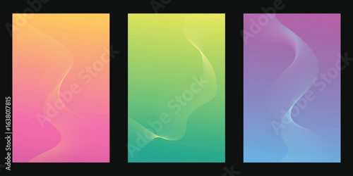 Fluid spectrum, harmonic gradient wave, abstract art panel, elegant color motion, dreamy line wallpaper vector icon illustration