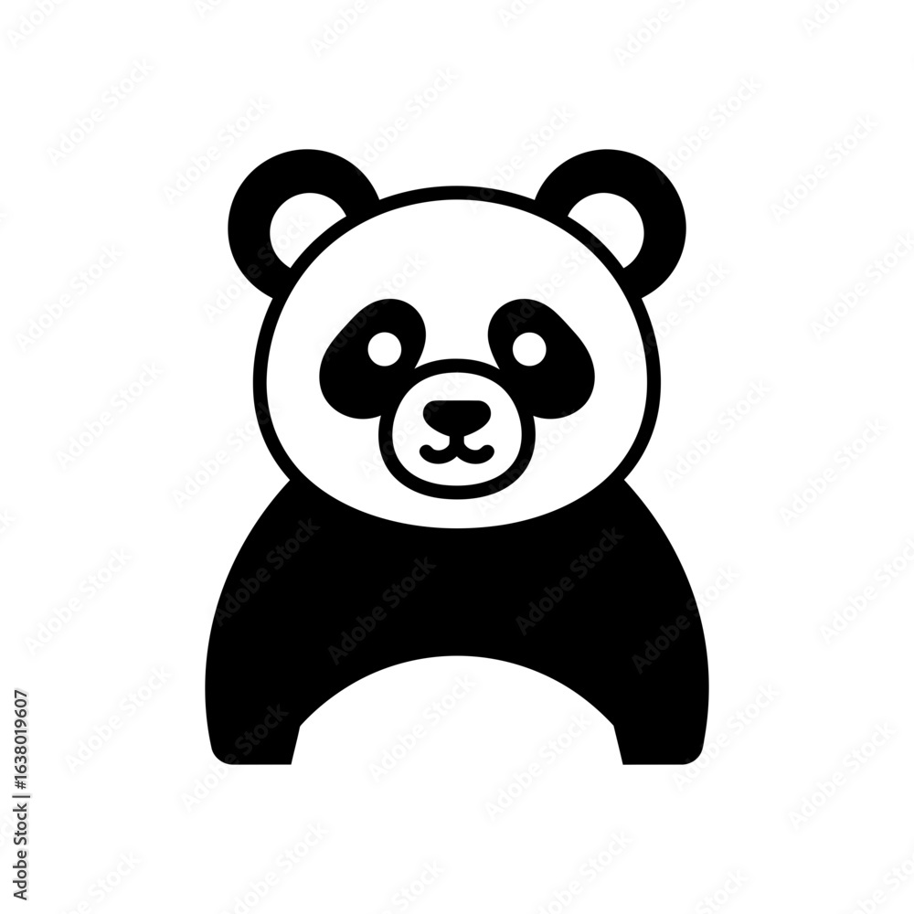 Fototapeta premium A stylized black and white panda bear illustration facing forward.