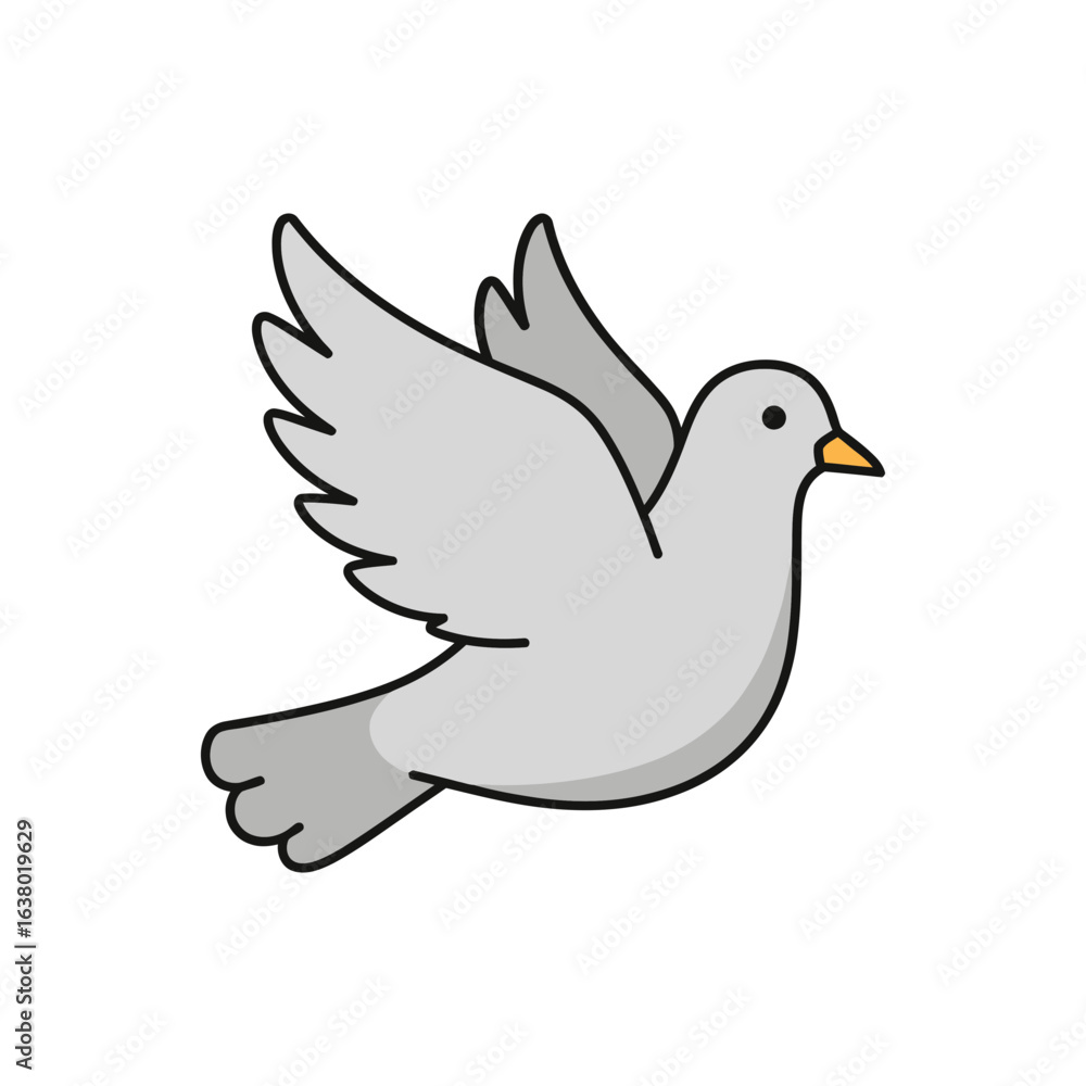 Obraz premium A cartoon dove with outstretched wings is depicted in flight.