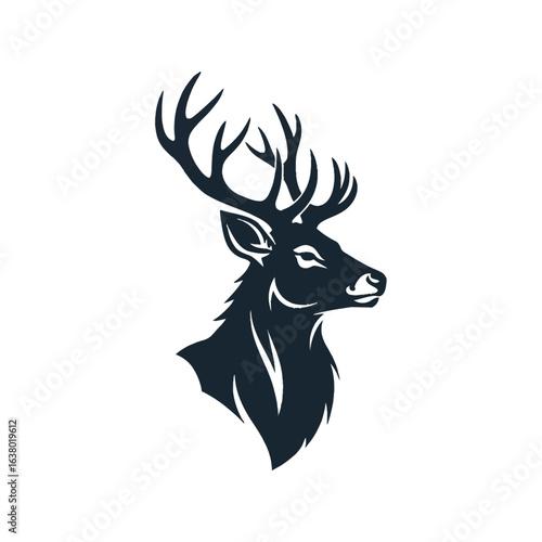 A stylized illustration depicts a deer head with prominent antlers facing right.