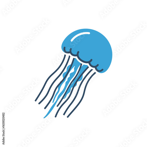 A blue jellyfish illustration with trailing tentacles appears to float.
