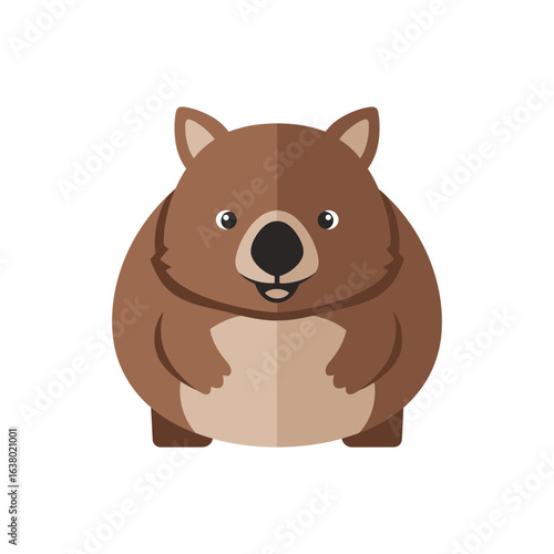 A cartoon wombat stands facing forward with a smiling expression.