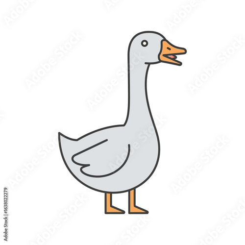 Cartoon goose with open beak standing upright looking forward.