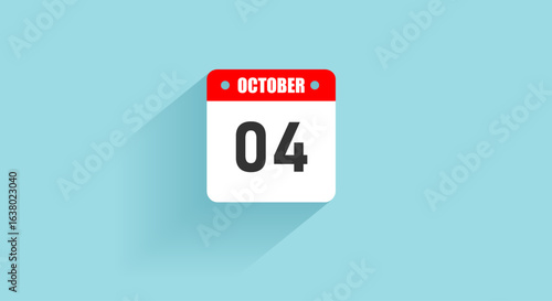 October 04 Calendar icon with shadow design