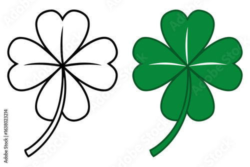 Green Irish clover vector illustration, a lucky four-leaf shamrock for St Patrick's Day celebration