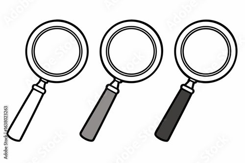 Single vector magnifying glass with a black handle for exploration and search, isolated on a white background