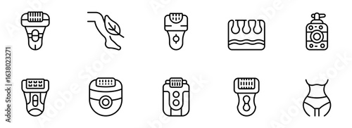 Collection of Modern Line Icons: Epilator, Skincare, and Body Care Products for Smooth, Hairless Skin.