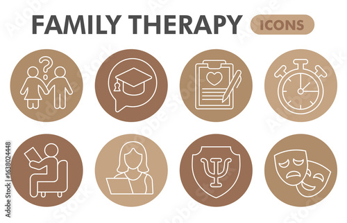 Family therapy symbols collection or sketches, psyhology theme bubble with thin line style signs for web and app. Vector graphics isolated on white background.