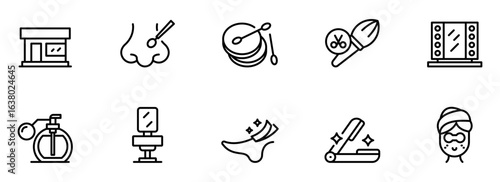 Modern Minimalist Black and White Line Icons: Beauty Salon, Spa, and Wellness Services.