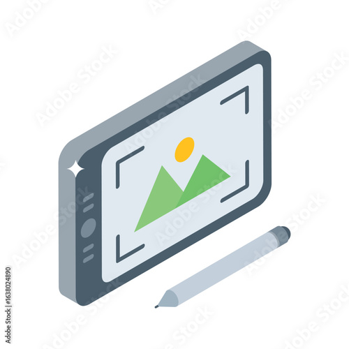 Well crafted isometric icon of drawing on digital tablet