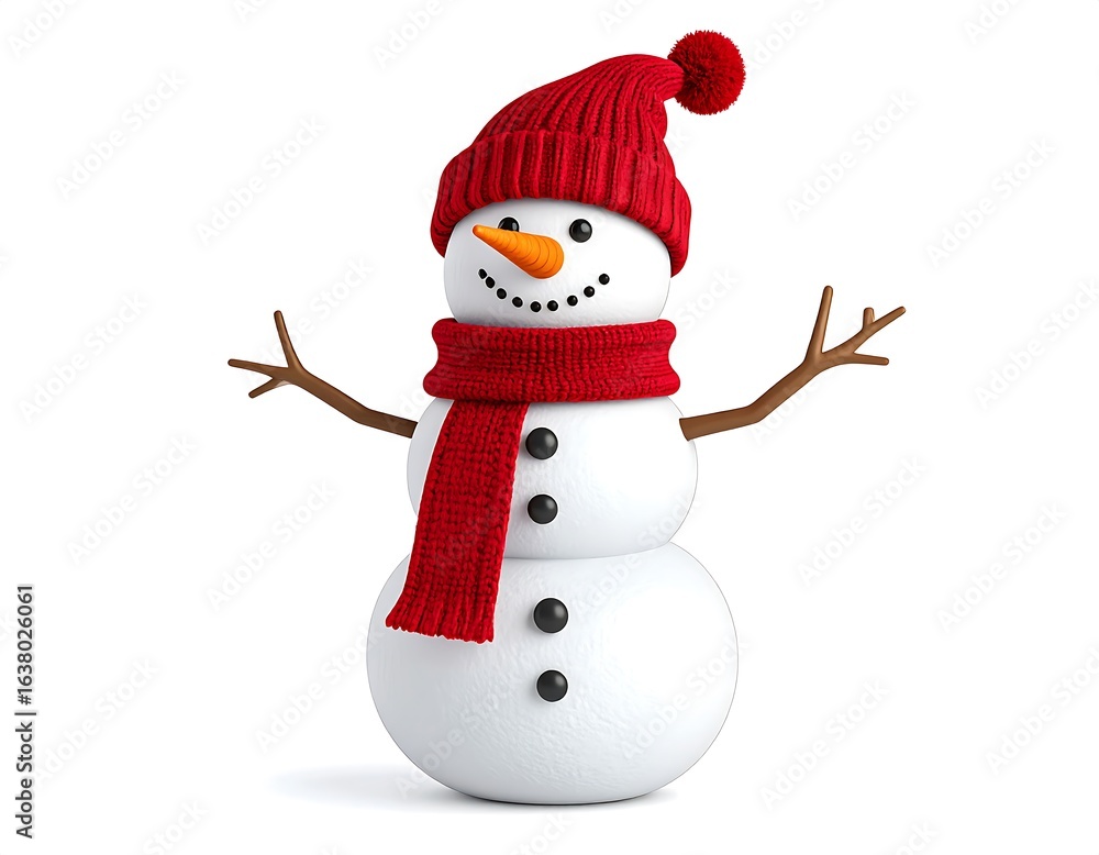 Fototapeta premium Snowman with red hat and scarf (2)